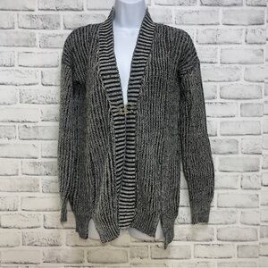 Poof Excellence Buckle Black Gray Marbled Cardigan Small